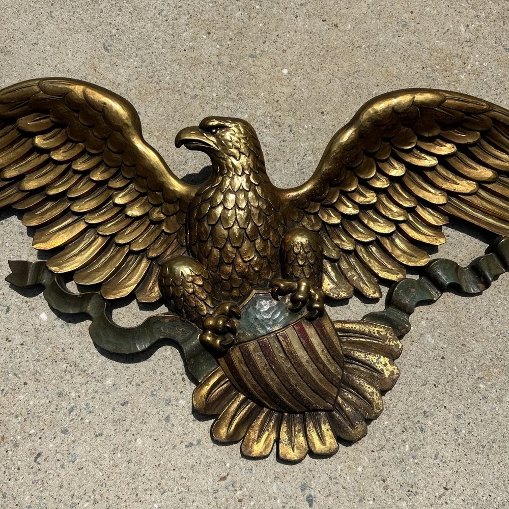 VTG 1958 Syroco American Eagle Wall Plaque 3762 Gilt Gold Shield Seal 45